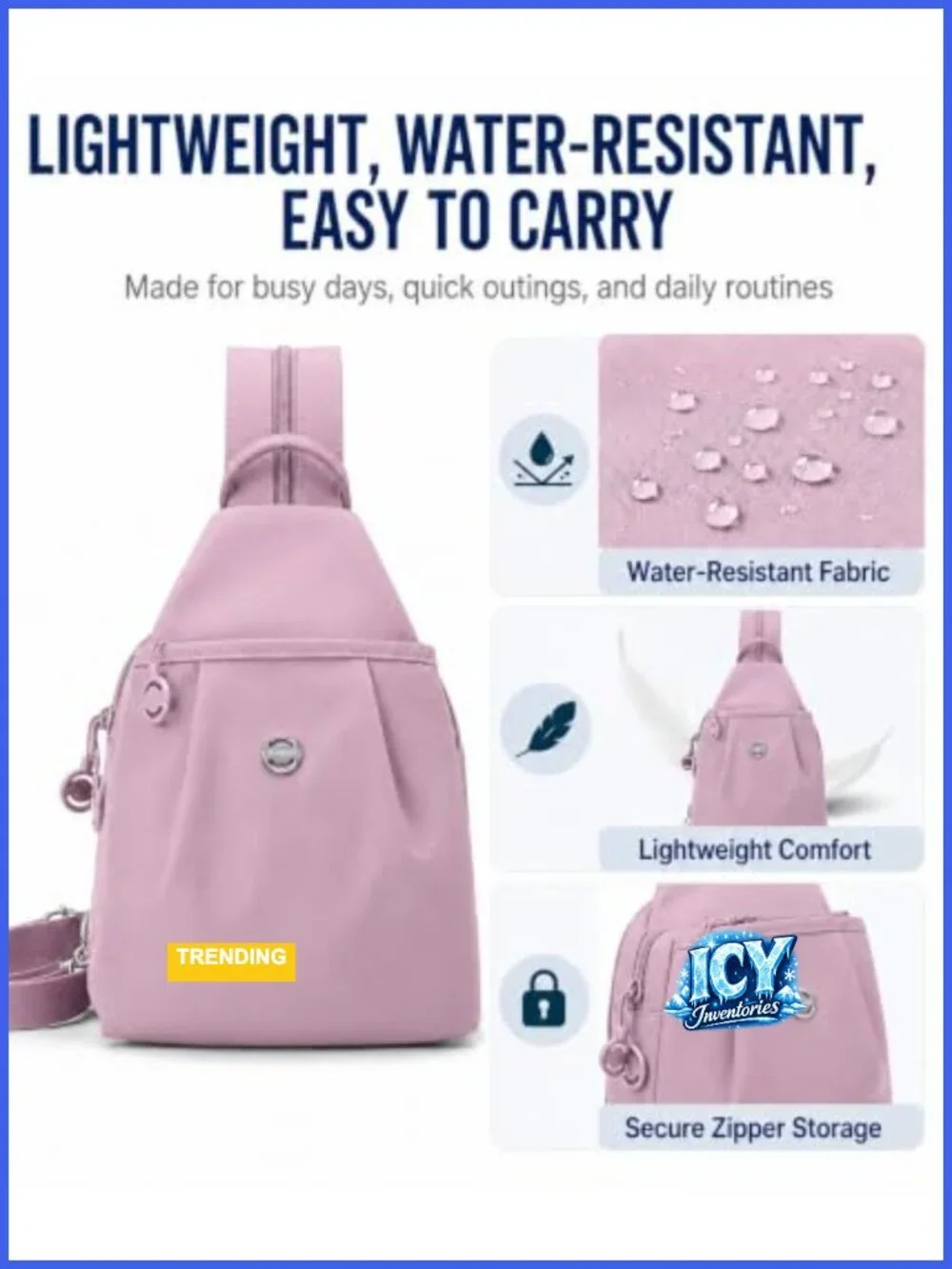 Water-Resistant Sling Backpack Crossbody Chest Bag for Women Travel Work
